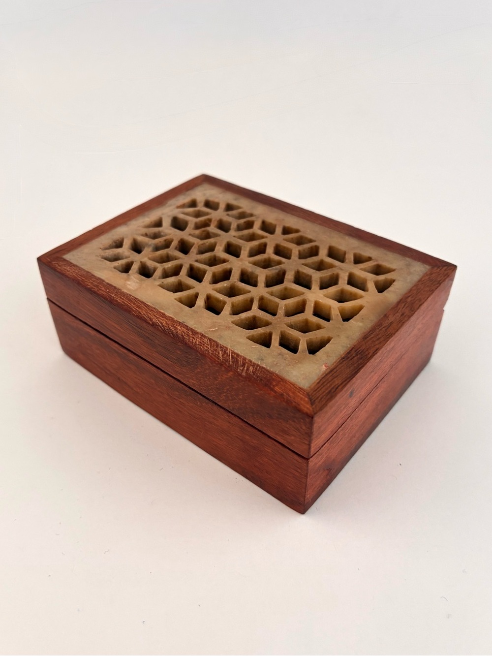 Mango Wood Box with Soapstone Lattice - Made in India
